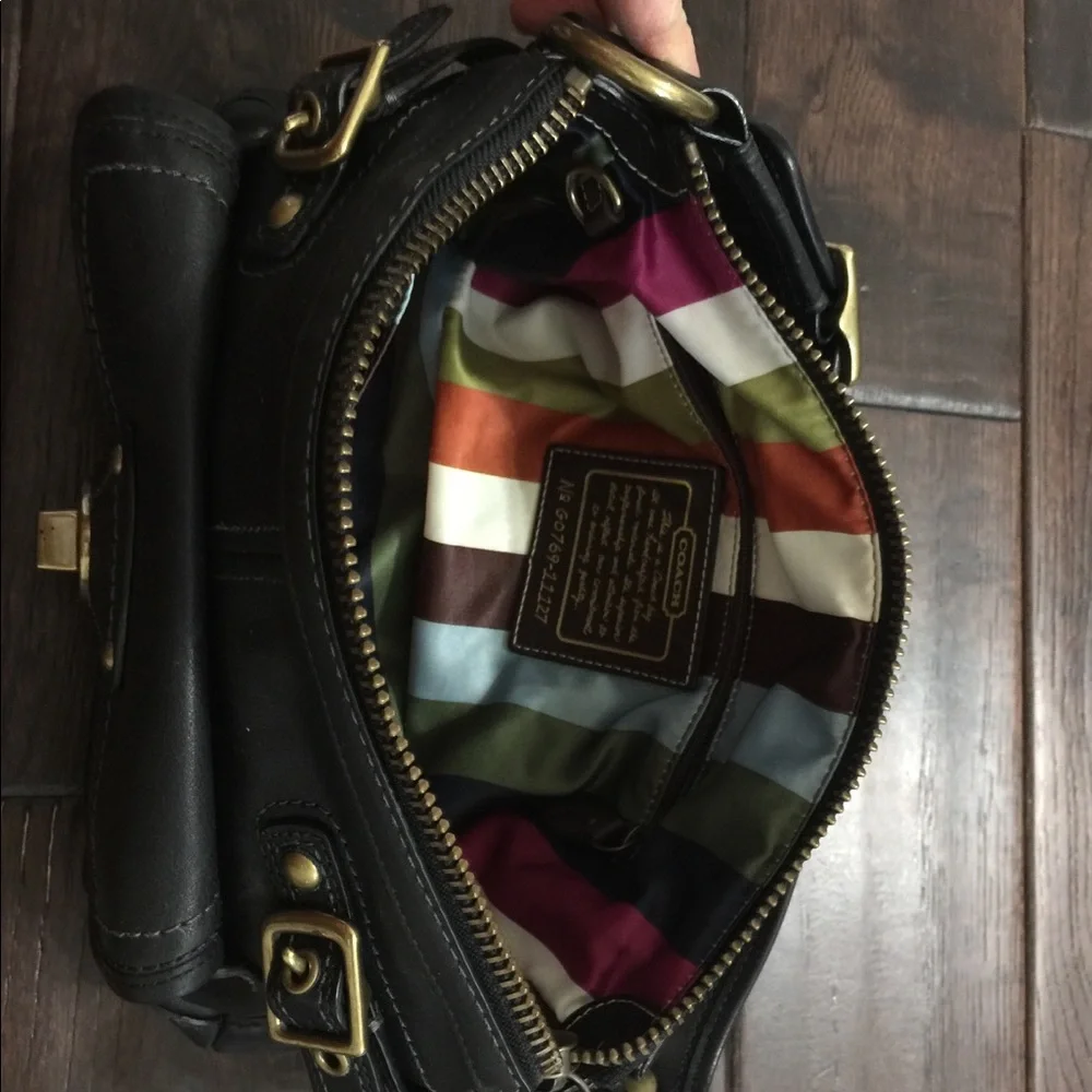 Coach Black Leather Shoulder Bag with Gold Hardware